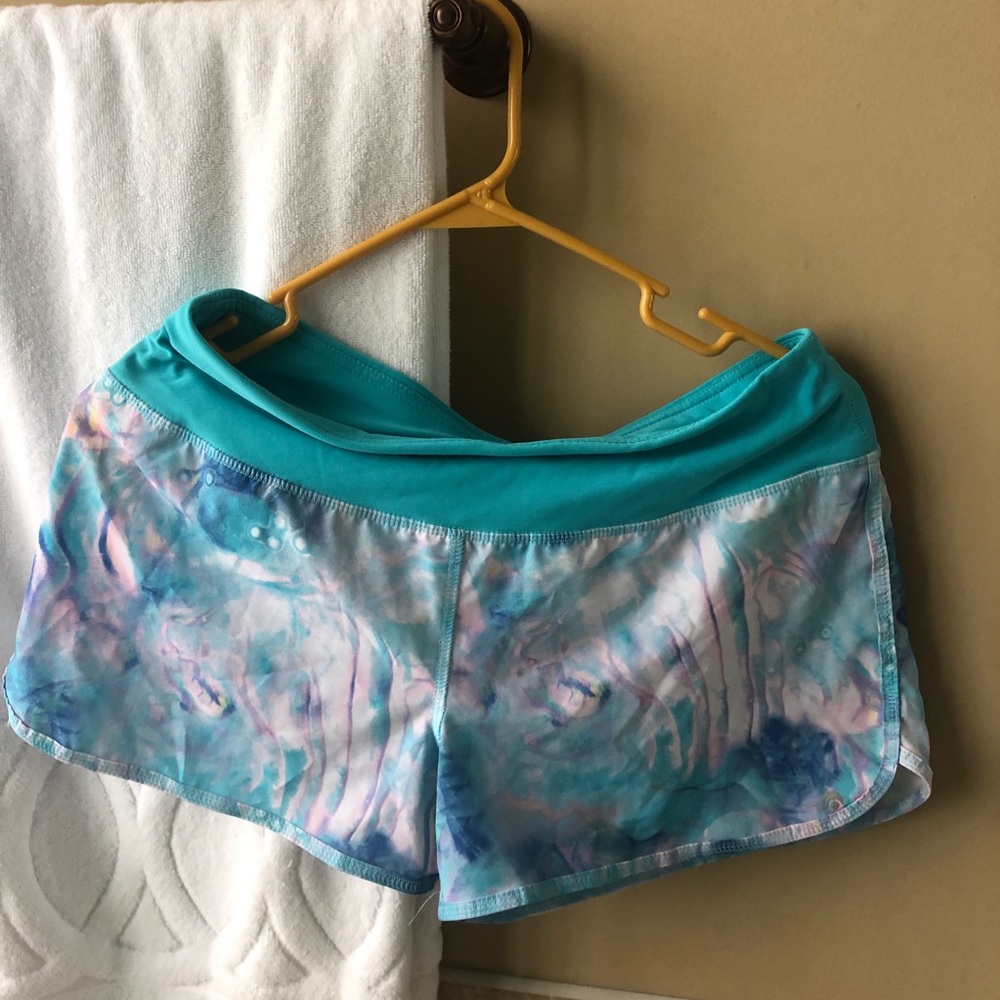 Dreamy teal watercolor athletic shorts